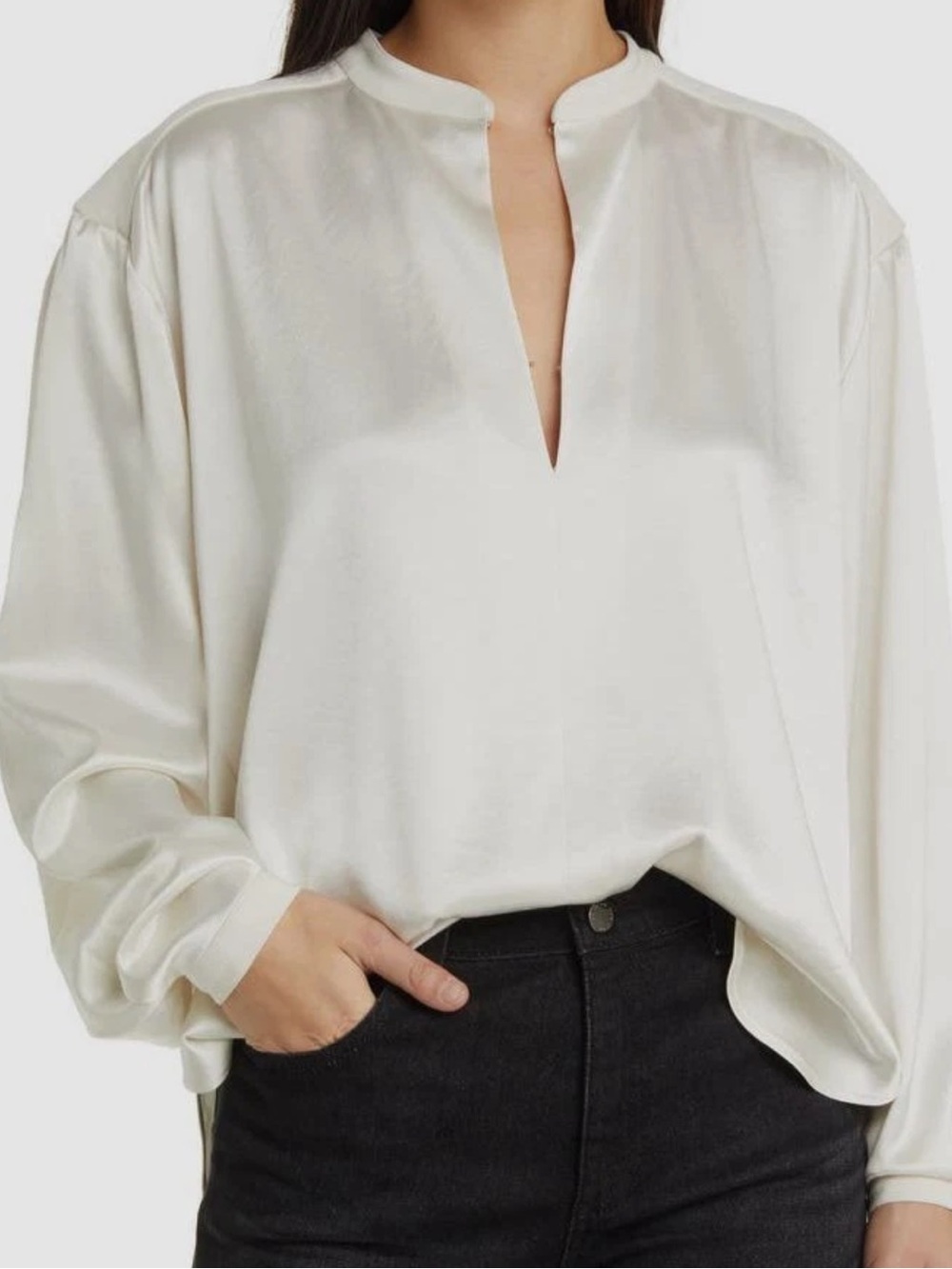 Rag & Bone Rosie Blouse Sz M Flowy Romantic Satin Top Ivory Off-White